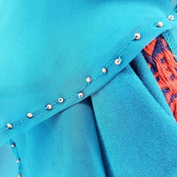 Charming Charlie Turquoise Beaded Flutter Blouse - Picture 3 of 5